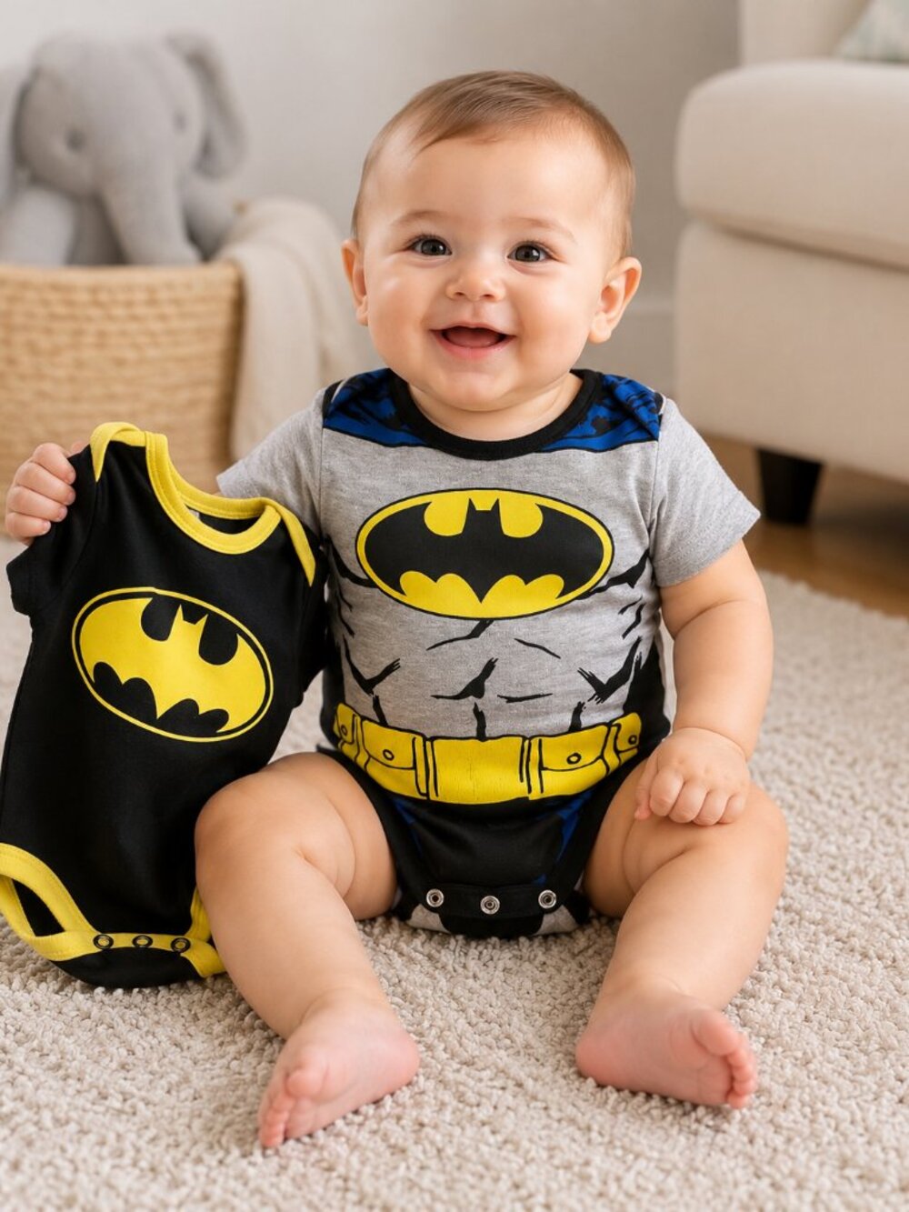 Batman Baby Bodysuit Set (2) | Official DC Comics Onesies | 3-6M & 18-24M